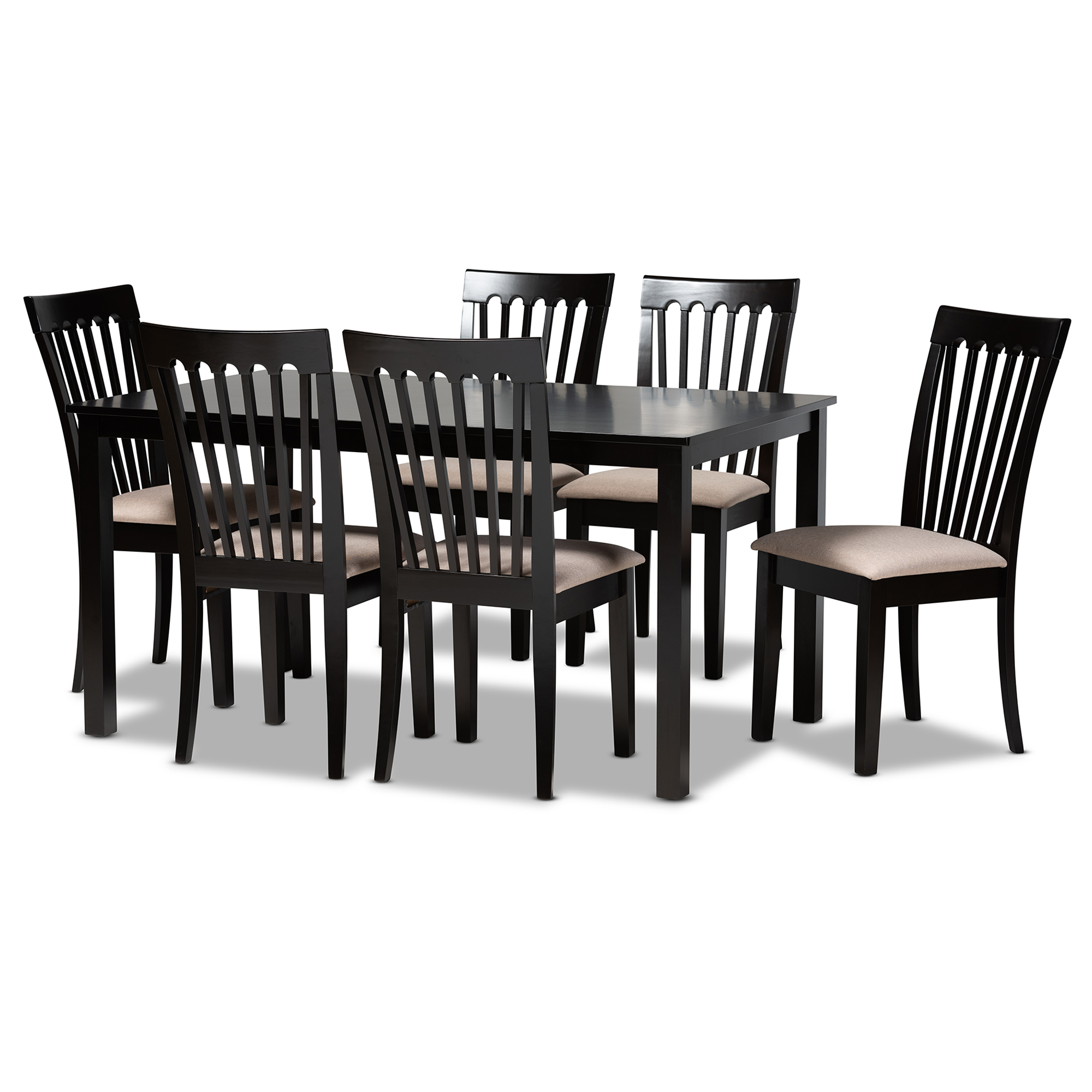 Baxton Studio Minette Modern and Contemporary Sand Fabric Upholstered Espresso Brown Finished Wood 7-Piece Dining Set